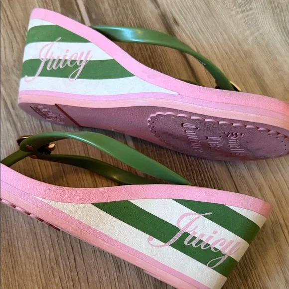 Juicy Couture Green and Pink Wedge Sandals - Picture 4 of 4